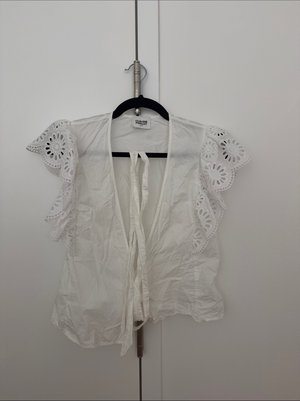 Claudie Pierlot Paris Flutter Sleeve Tie-Front Top